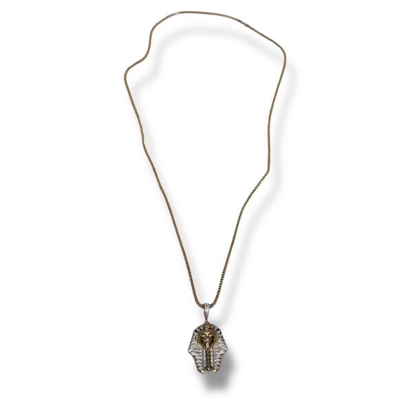 Joe Rodeo 10K Gold Pharaoh Diamond Pendant Necklace 30” Franco Chain Signed - Picture 1 of 12